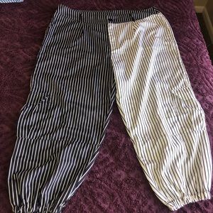 Shein Black and White Striped Two Tone Joggers